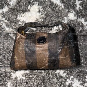 Preloved Fendi Collapsible Pequin Brown and Black Striped Cosmetic Pouch Clutch
